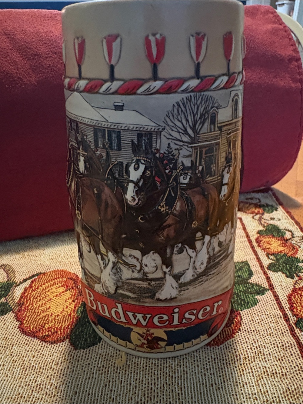 Vintage Budweiser Red and Cream Holiday Clydesdale Stein